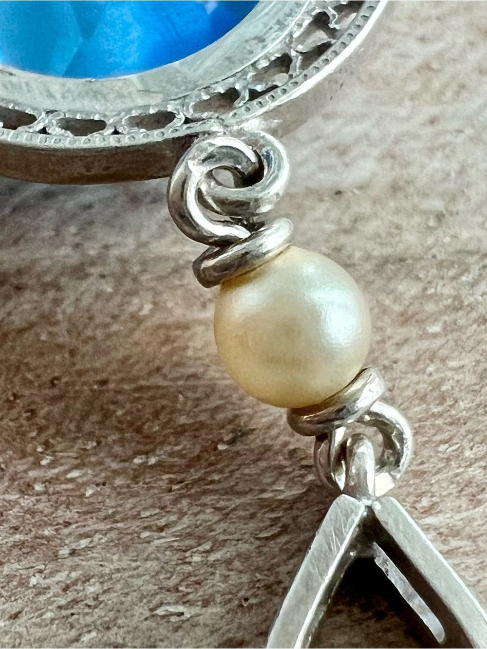 Vintage Sterling Silver Pendant Necklace with Blue Gem and Pearl Accent - Picture 4 of 4